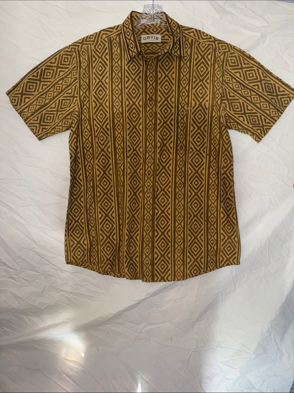 Orvis Short-Sleeve Geometric Button-Down Shirt - Mustard & Brown